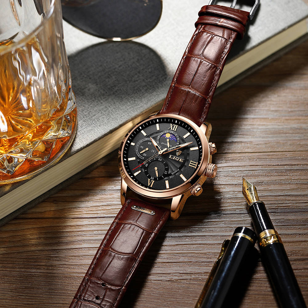 LIGE Men's Quartz Watch Business Luxury Brand watch Multi-functional waterproof watch Men's watch Youth Clock Holiday