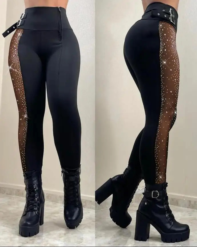 Womens underwear fashion mesh patch buckle high waist casual pants sexy tight fitting daily womens bottom 241212