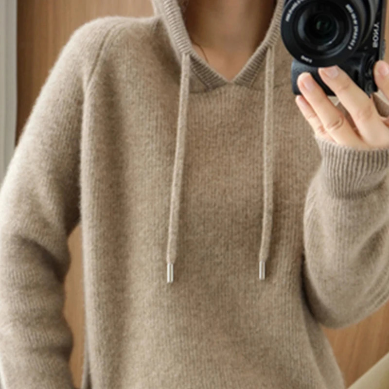 Winter Womens Knitted Cashmere Floral Fashion Wool Sweater Hooded Collar Long Sleeve Airplane Soft and Warm High Quality Basic Top 241211