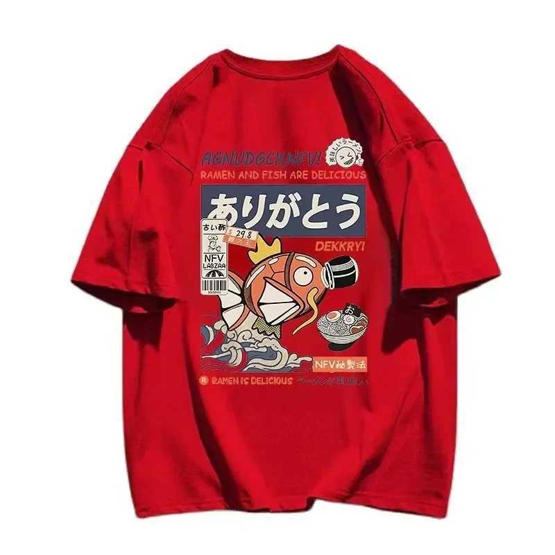 Summer Mens T-shirt Magikarp Printed T-shirt Short Sleeve Japanese Kanji Funny Fish Street T-Shirt Oversized Tee Male Clothes W241216