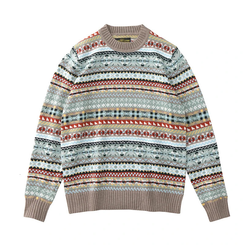 Autumn And Winter British Vintage Jacquard Fair Isle Mens Pullover Oneck Long Sleeve Sweater Loose Fashion Casual Knitwear 241216