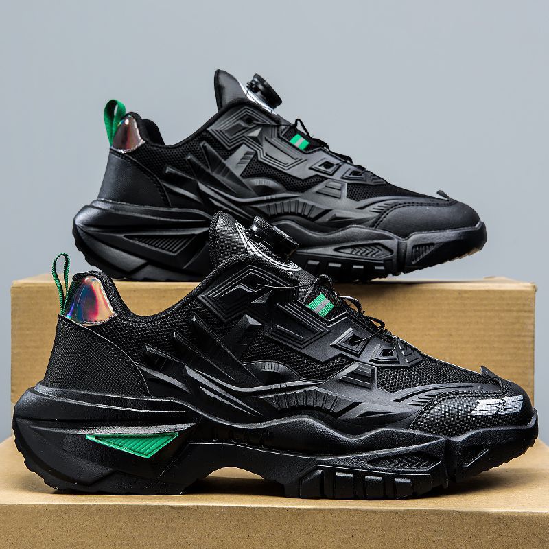 Men's Shoes Spring New Mesh Sports Shoes Men's Running Casual Shoes Increase High Purity Black Everything Daddy Tide Shoes