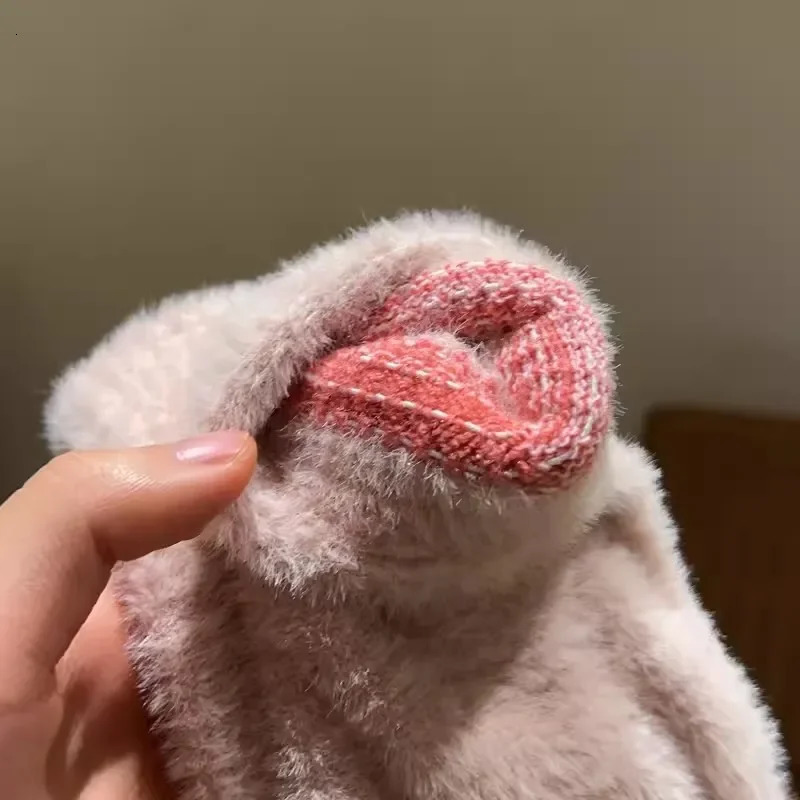 Mink velvet gloves for women winter warm plush five finger outdoor solid color cute fur fluffy wrist 241212