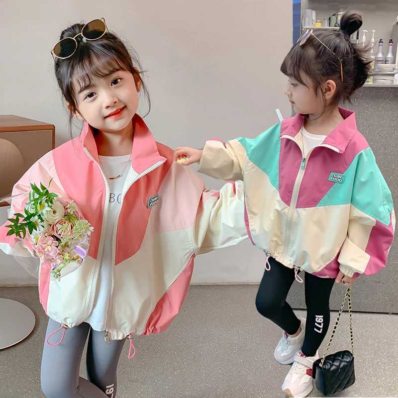 2-10 Years Spring Autumn Girls Coat Fashion Splicing Sle Flip Collar Zipper Sweatshirt For Kids Children Sport OuterwearXJ241214