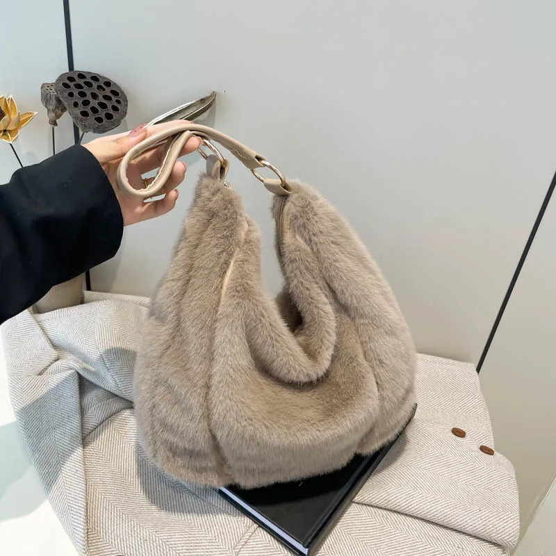 new faux mink plush women s handbag large capacity fluffy portable shoulder bag designer shoulder bag bag