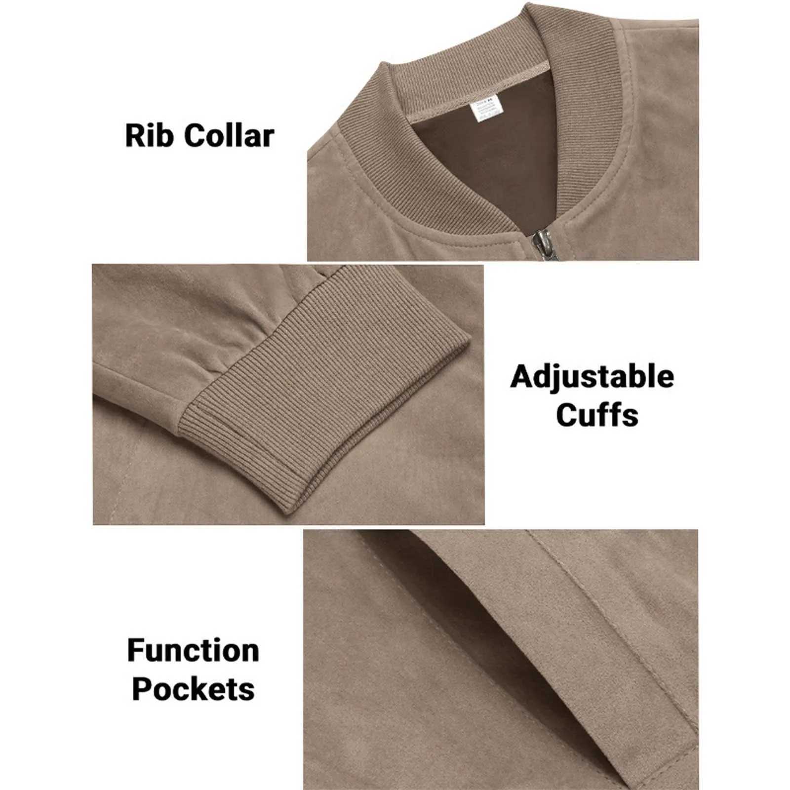 Mens Retro Suede Bomber Leather Jacket Autumn Winter Streetwear Long Sleeve Full Zip Coat Outerwears Windproof Baseball Jackets W250320