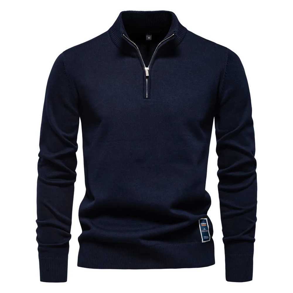 2025 New Autumn Cotton Zipper Pullover for Men Fashion Casual Social Men Sweaters Mock Neck Polo Warm Winter Knitted Sweater MenXJ241216