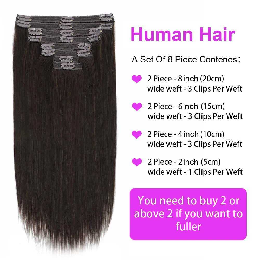 Straight Clip In Human Hair Extensions 8 Pcs/Set #2 Dark Brown Clip Ins Remy Hair Extensions 8-26 Inches 120Gram Soft Feel HairXJ241216