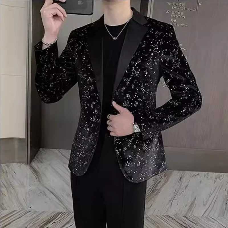 Spring Autumn Casual Suit Jacket Men European American Printed Slim Fit Personalized Suit Jacket Trendy Brand W241216