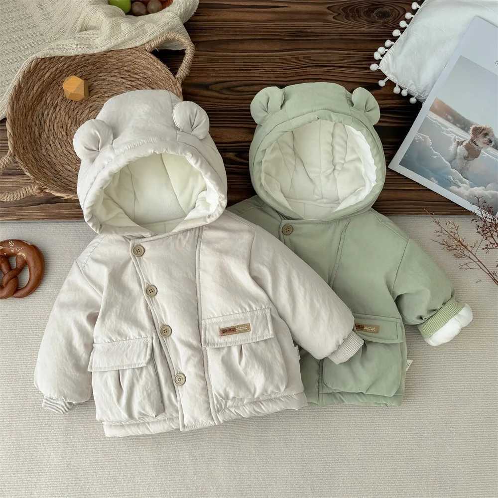 UNIFEMEN Baby Boys Thick Winter Outerwear Hooded Buttons Pocket Warm Cotton Padded Infant Boys Coat Toddler Boys Thick ParkasXJ241214