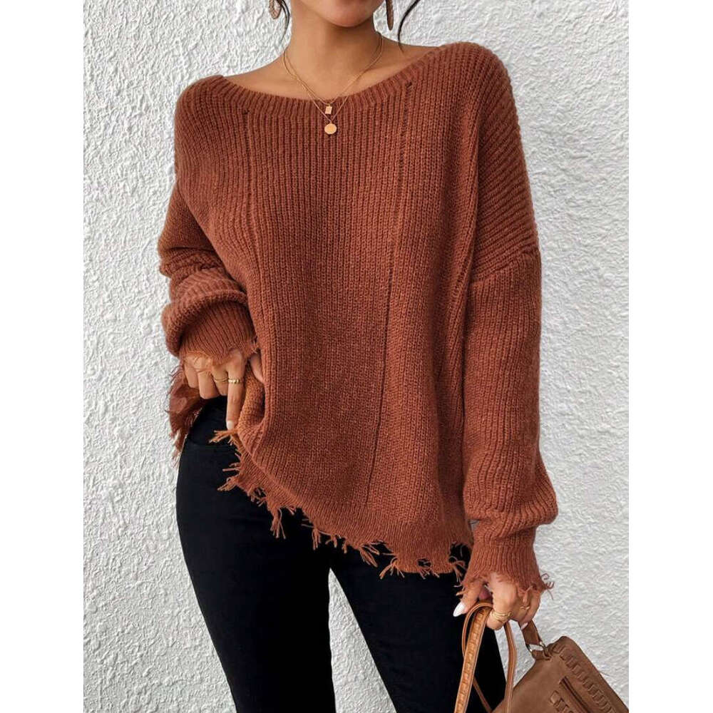 European And American Versatile Knitted Pullover Sweater Cross-Border Women's Fashion Tassel Solid Color Autumn Clothes For Women