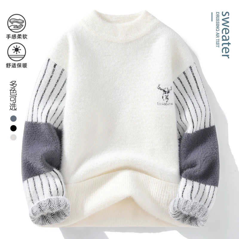 Winter mens sportswear casual slim fit printed thick knit jumper 241213Z