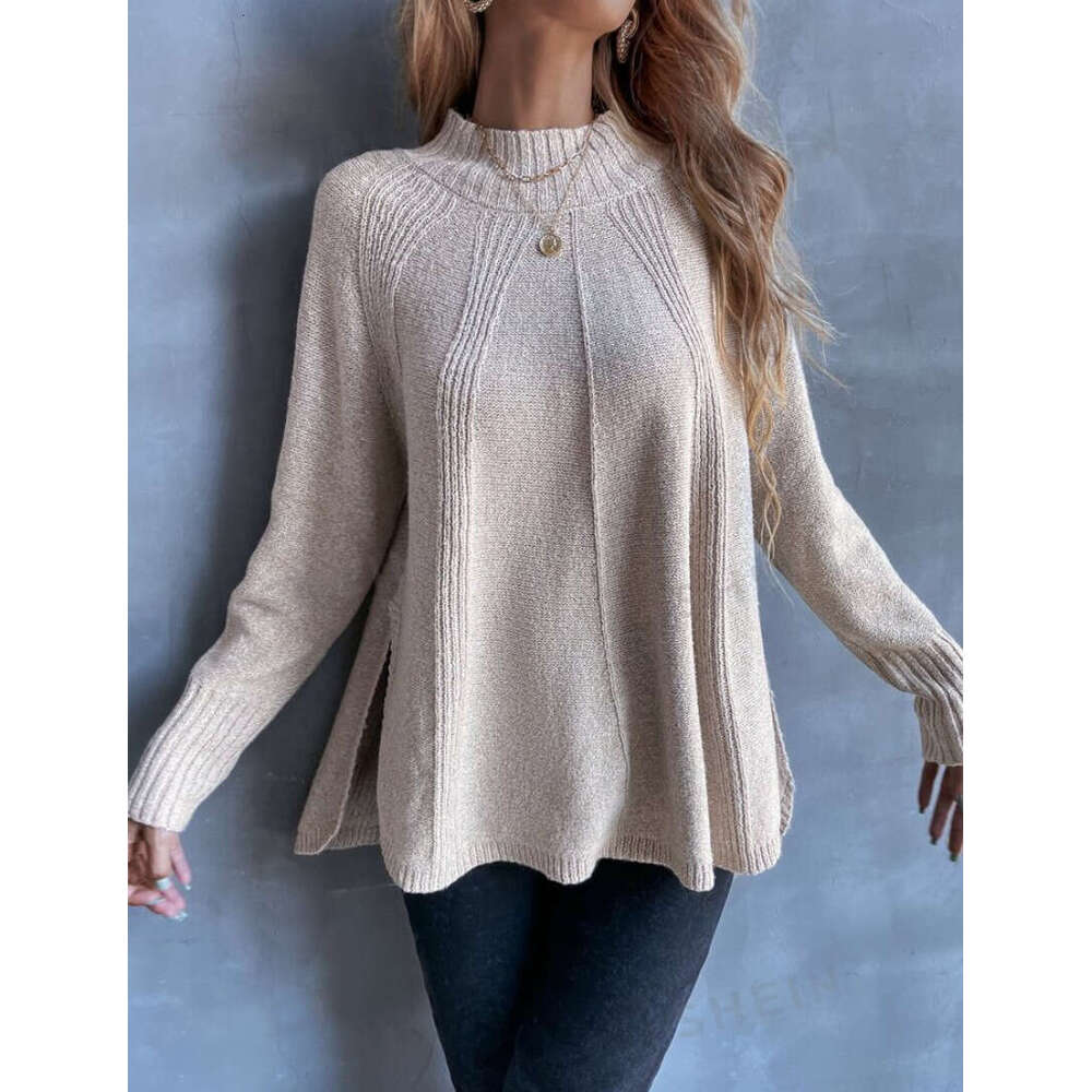 Loose Versatile Slit Knitted Long Sleeved Sweater European And American Foreign Trade, New Autumn Clothes For Women