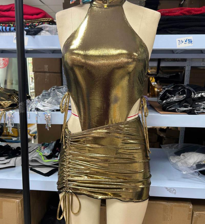 Hot selling women's summer bright face set sexy light mature spicy girl jumpsuit with high waist drawstring wrapped skirt