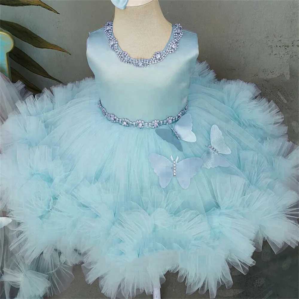 Girl's Dresses Customized Butterfly Flower Girl Dress Puffy Ruffles Child Baby Girl Wedding Bridesmaid Birthday Party First Communion Ball Gown H