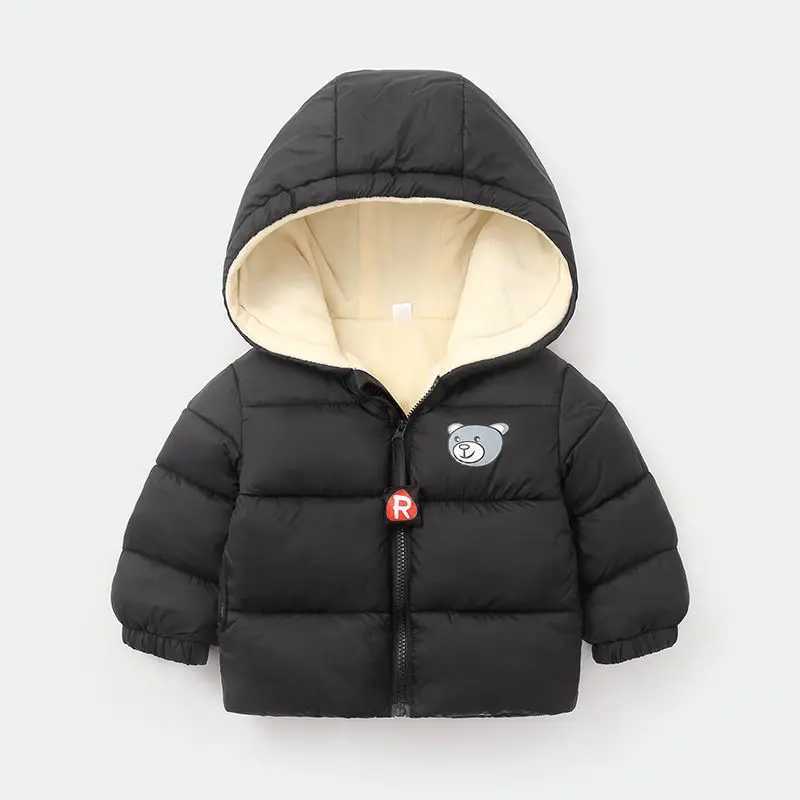 Childrens Winter Fashion Plush Warm Down Cotton Jacket for 2-6 Years Boys Girls Bear Hooded Coat Kids Casual ClothesXJ241214