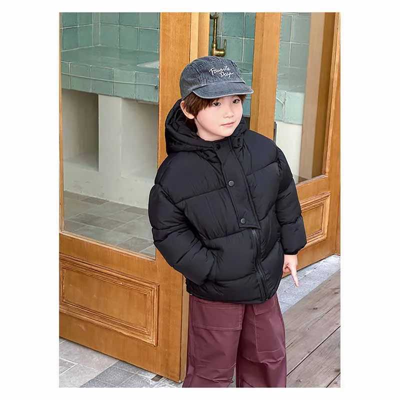 Kids Thickened Jacket Boys Warm Hooded Cotton Clothing Girls Padded Coat Winter Solid Color Casual Outerwear Childrens SnowsuitXJ241214