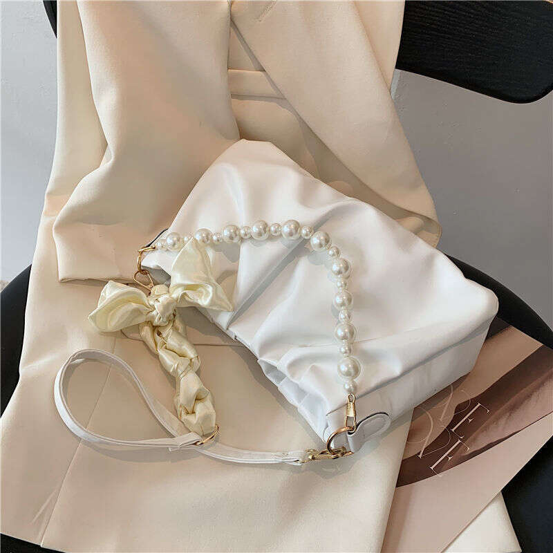 Premium Pearl Pleated Cloud Underarm Niche Bag, New Summer Versatile Single Shoulder Handbag