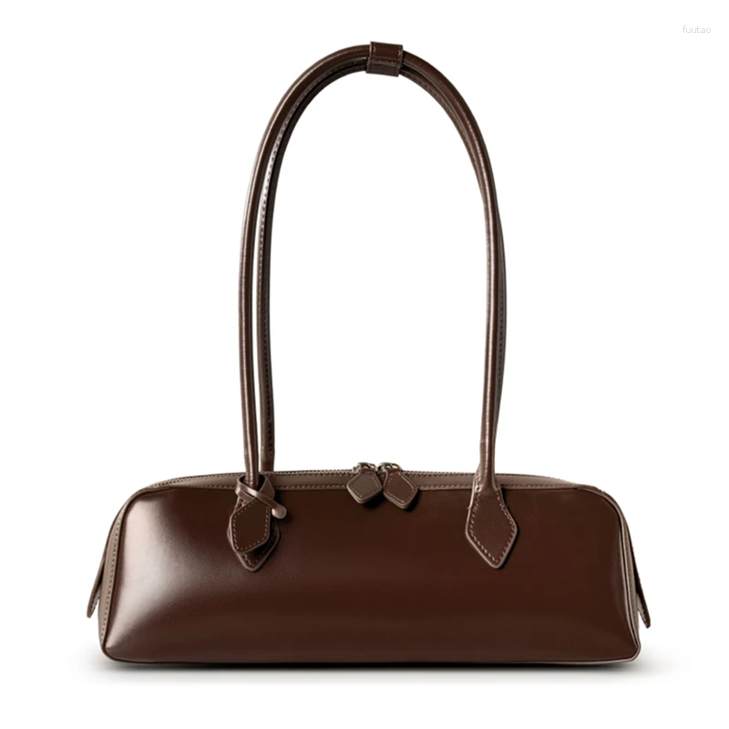 Genuine Leather Underarm Shoulder Bags for Women Korean Designer Tote with Long Handle - hot Sausage Style Ladies Handbag
