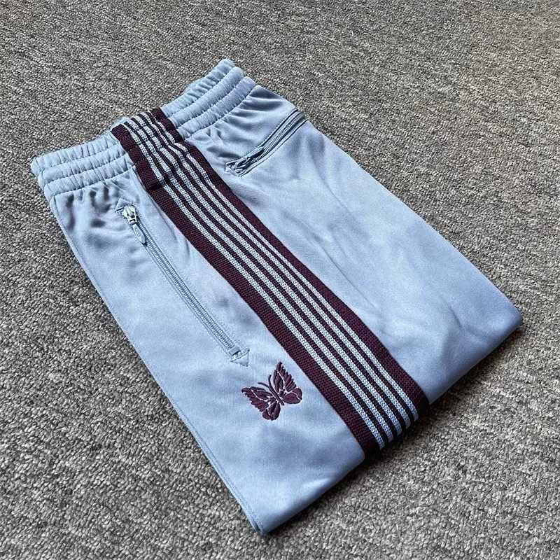 24ss Butterfly Embroidered Stripe Sports Pants Mens High Quality Zipper Pocket Oversized Black Running Pants X241216
