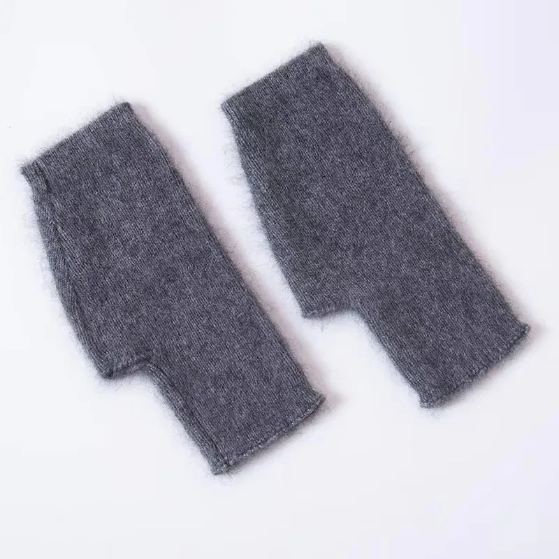 Mink cashmere autumn winter gloves without fingers raccoon wool with wrist length thumb hole Korean womens cute 241212