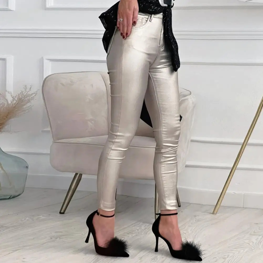 Womens long legs ankles tight stretch synthetic leather womens trousers pants clothing 241212