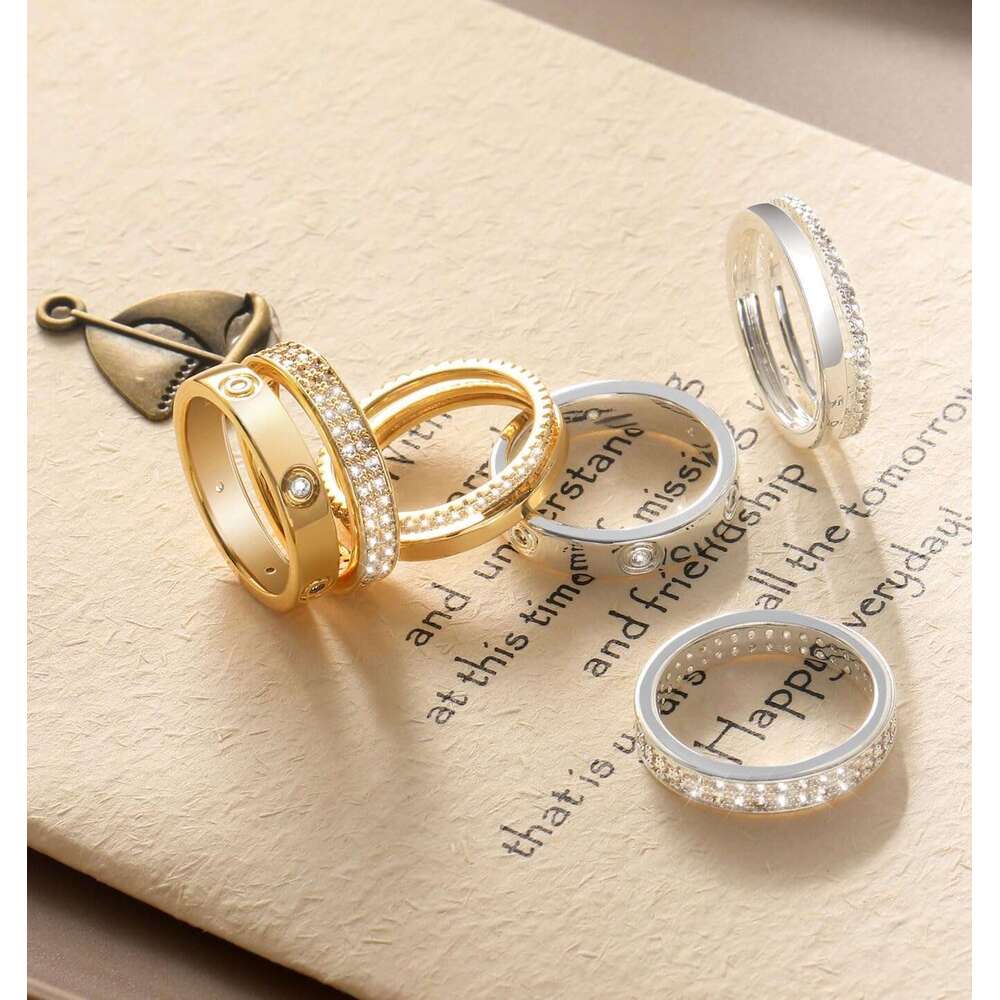 Sier for Women Non Tarnish Stackable Trendy Dainty Gold Plated Stacking Cubic Zirconia Thumb Ring Set Love Friendship Dual Band Promise Wedding Engage