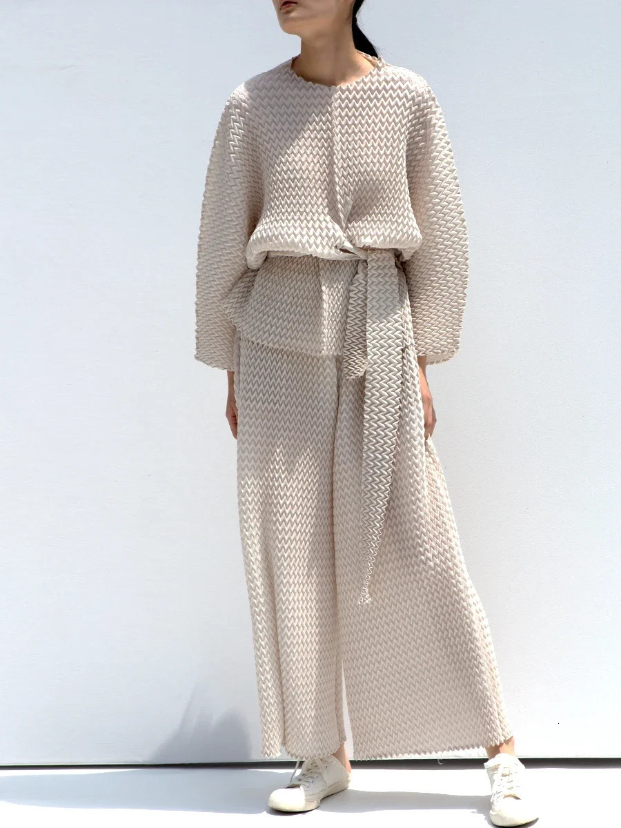 Pleats Pleated Trousers Set Autumn Solid Color Baggy Large Size Skinny Long Blouse Suit Two Set 241121