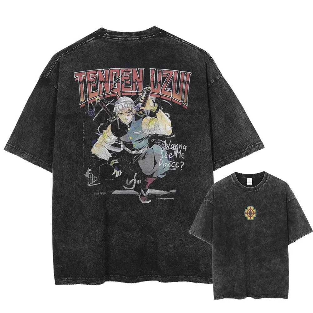 Harajuku Demon Slayer Graphic T Shirt Men Vintage Oversized Anime Washed T Shirts for Women Streetwear Summer Tees Tshirt W241216