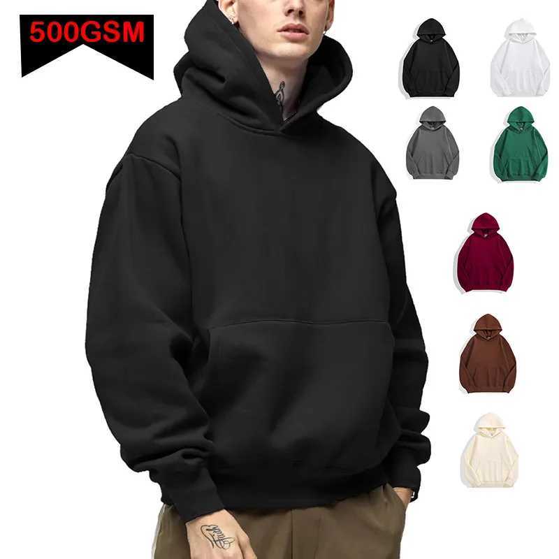 500GSM heavy-duty fashionable mens hoodie new autumn and winter casual thick cotton mens solid color hoodie mens sports shirt X241216