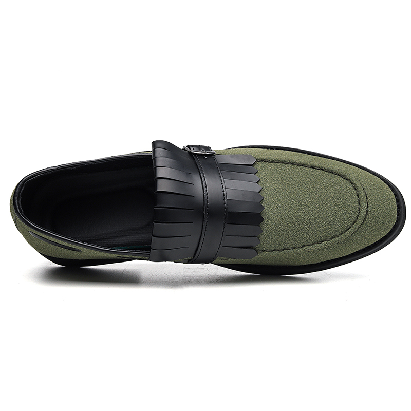Fashion Men Tassel Dress Army Green Wedding Pointed Toe Party Shoes Big Size 48 47 Man Loafers Slip On Oxfords