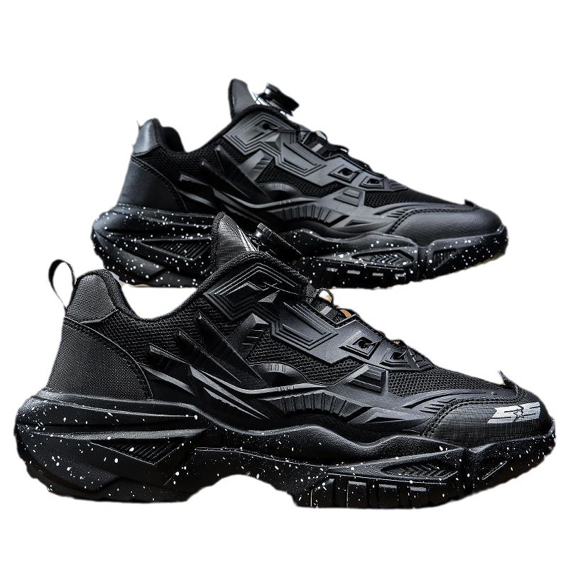 Men's Shoes Spring New Mesh Sports Shoes Men's Running Casual Shoes Increase High Purity Black Everything Daddy Tide Shoes