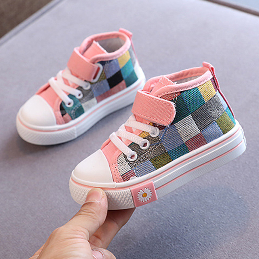 Children Canvas Shoes 2025 Spring Fashion Kids Britain Breathable Assorted Kidsnest Casual Girls High-top Lattice Sneaker Sizes US 5C-1Y