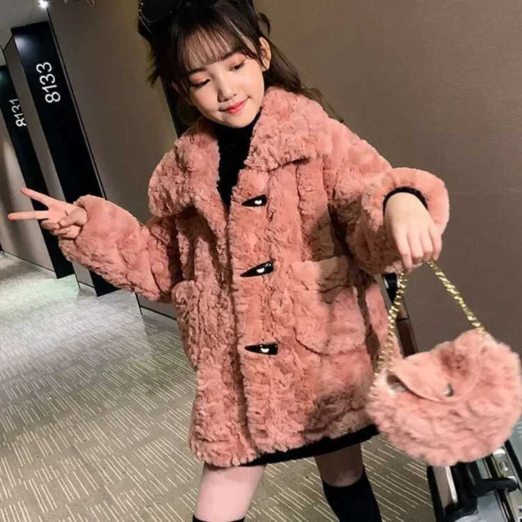 Outerwear Girls Wool Jackets Autumn Winter Children Horn Buckle Winter Thickened Warm Coats for Girls Outwear Kids Clothes 3-12YXJ241214