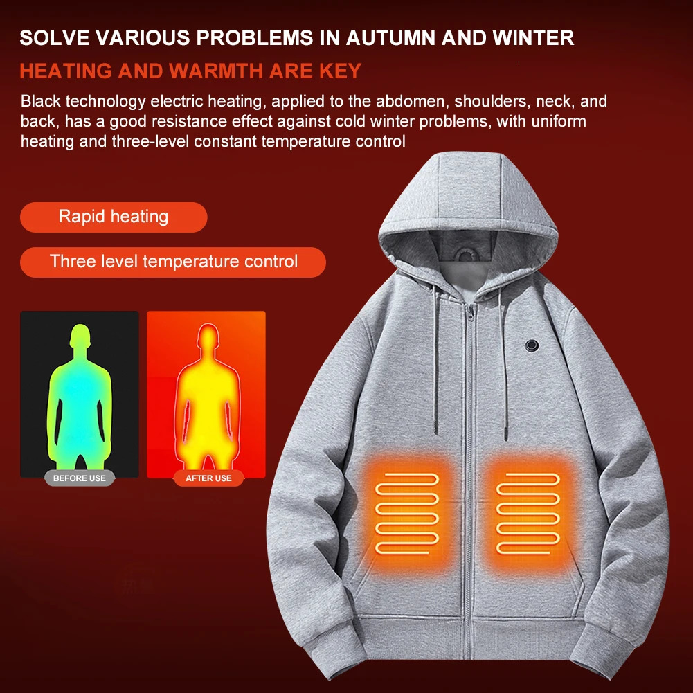 Outdoor Electric USB Heating Sweaters Hoodies Men Winter Warm Heated Clothes Charging Heat Jacket Sportswear M-3XL 241214