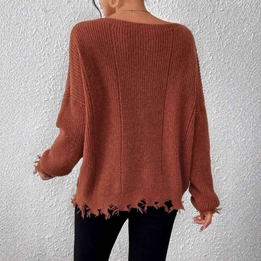 European And American Versatile Knitted Pullover Sweater Cross-Border Women's Fashion Tassel Solid Color Autumn Clothes For Women