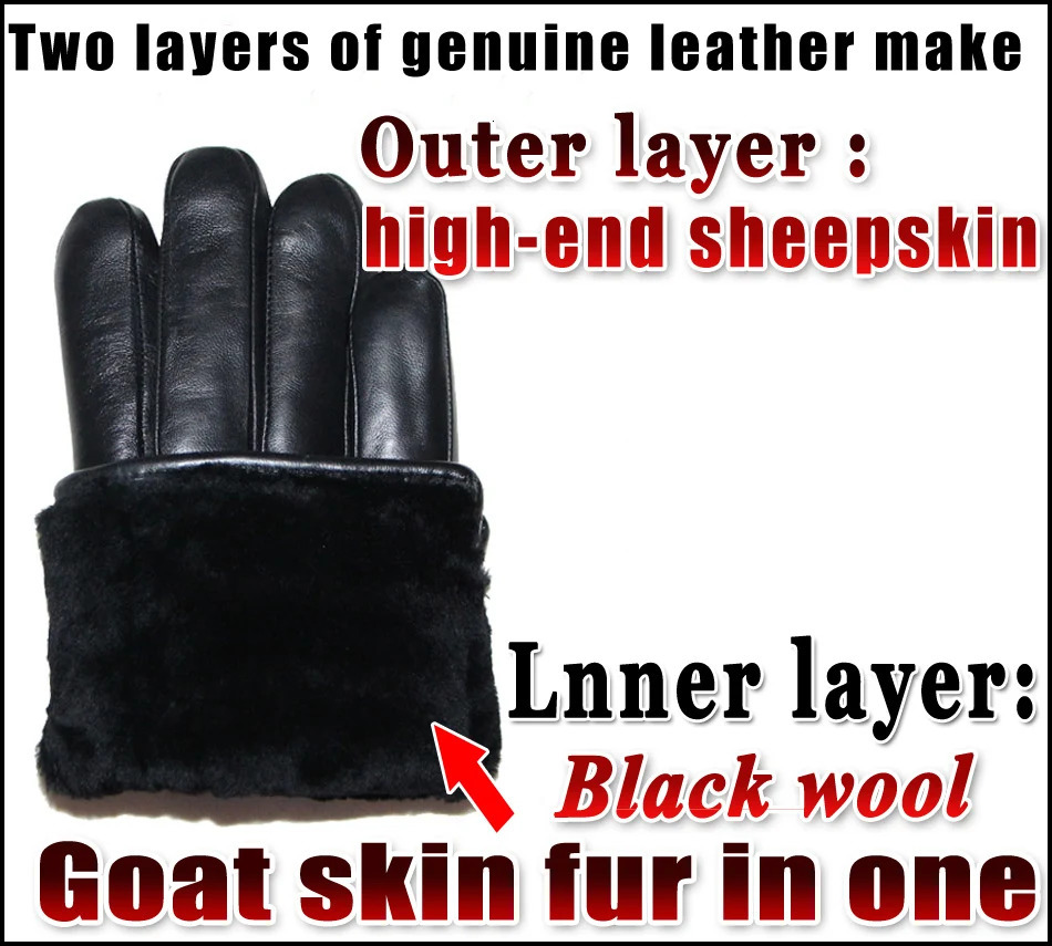 Deer skin pattern mens leather gloves sheepskin and fur integrated goat wool winter thick warm 241212