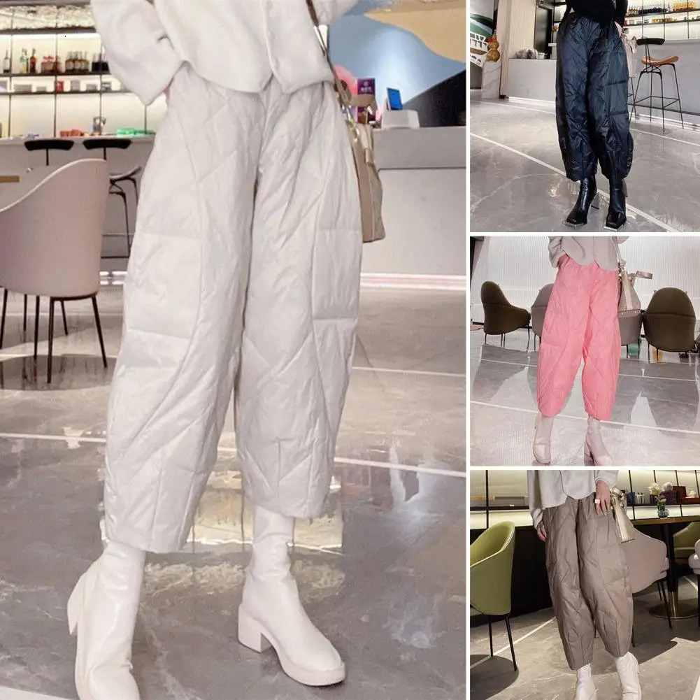 Cotton Warm Thick Harem s Pants Elastic Waist Wide Legs Trouser with Pocket Solid Color Thin 241212