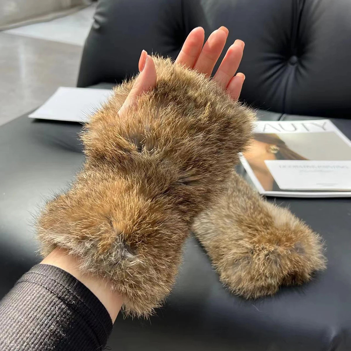 selling winter genuine fur golf womens outdoor warm 100 natural rabbit gloves knitted thick soft 241212