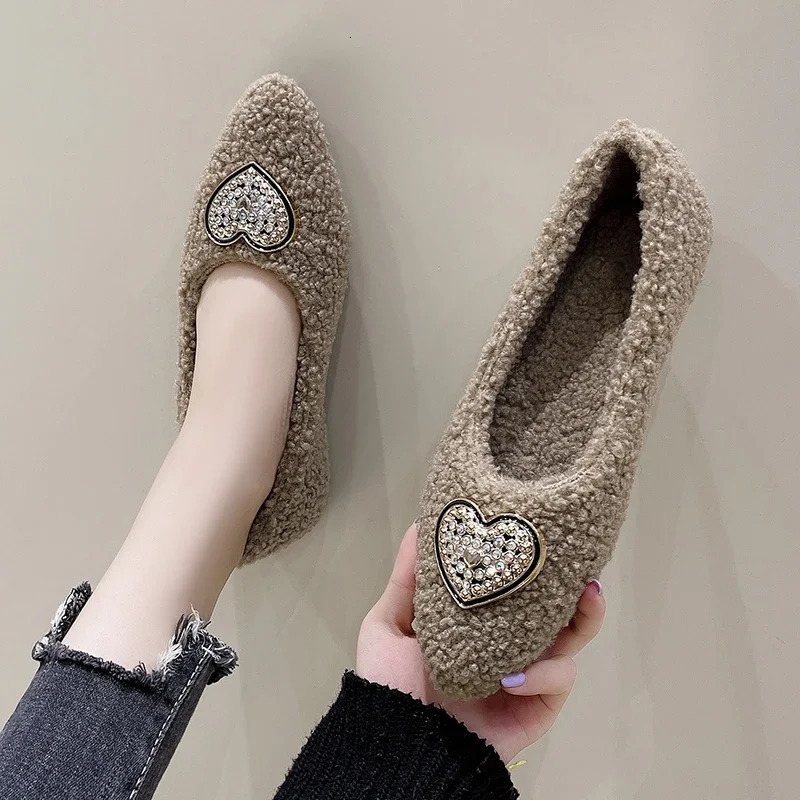 er Women Fur Warm Shoes Fashion Shallow Buckle Ladies Flats Shoes Pointed Toe Spring Autumn Womens Footwear 241213