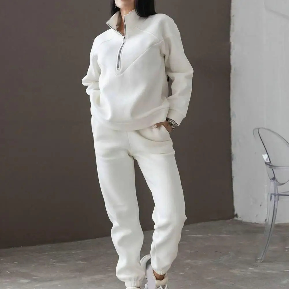 2 piecesset of autumn sportswear pants set loose and warm collar elastic waist womens 241212