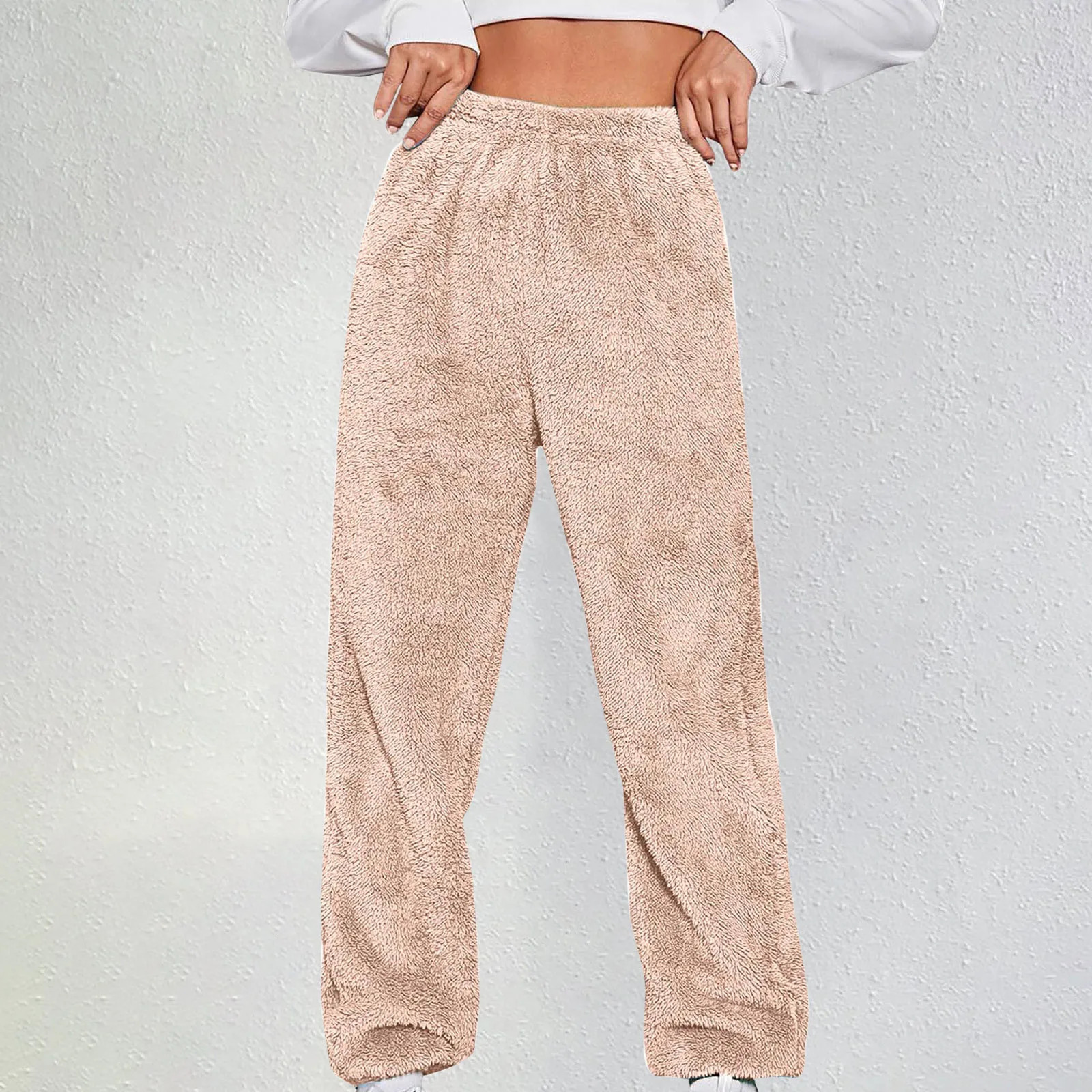 Women Casual Warm Pants Cold Weather Solid Color Sports Furry Trousers Home Streetwear Coldproof Winter Pantalones Z260314