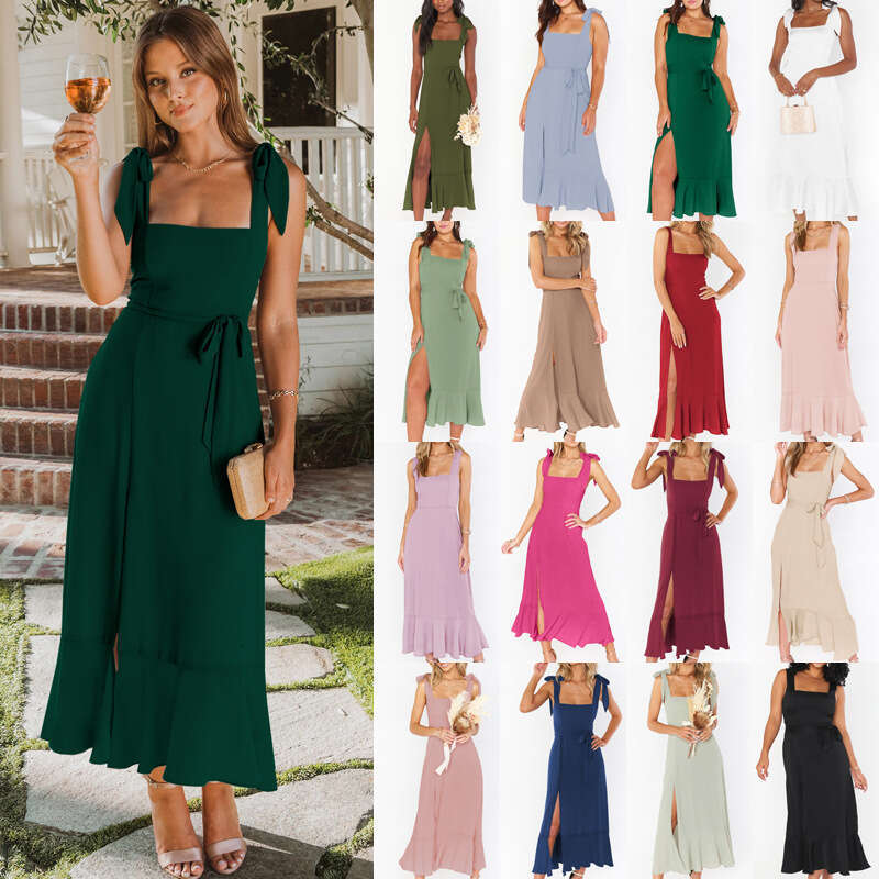 Summer New Elegant Fashionable European And American Women's Clothing Temperament Commuting Slit French High-End Feeg Dress Fashion Quality Class