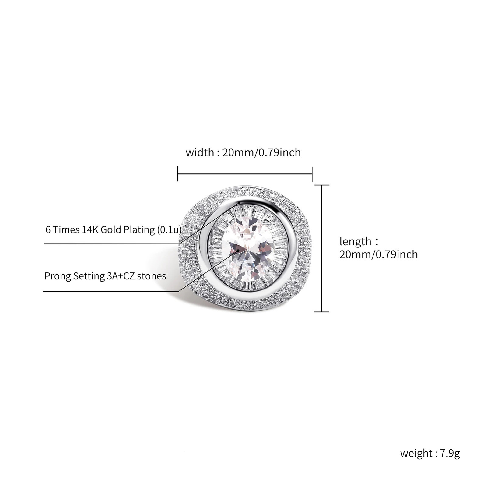 Top Iced Out Cubic Zirconia Ring Round Large Hip Hop Fashion Jewelry wedding Women Ring For Gift 241214