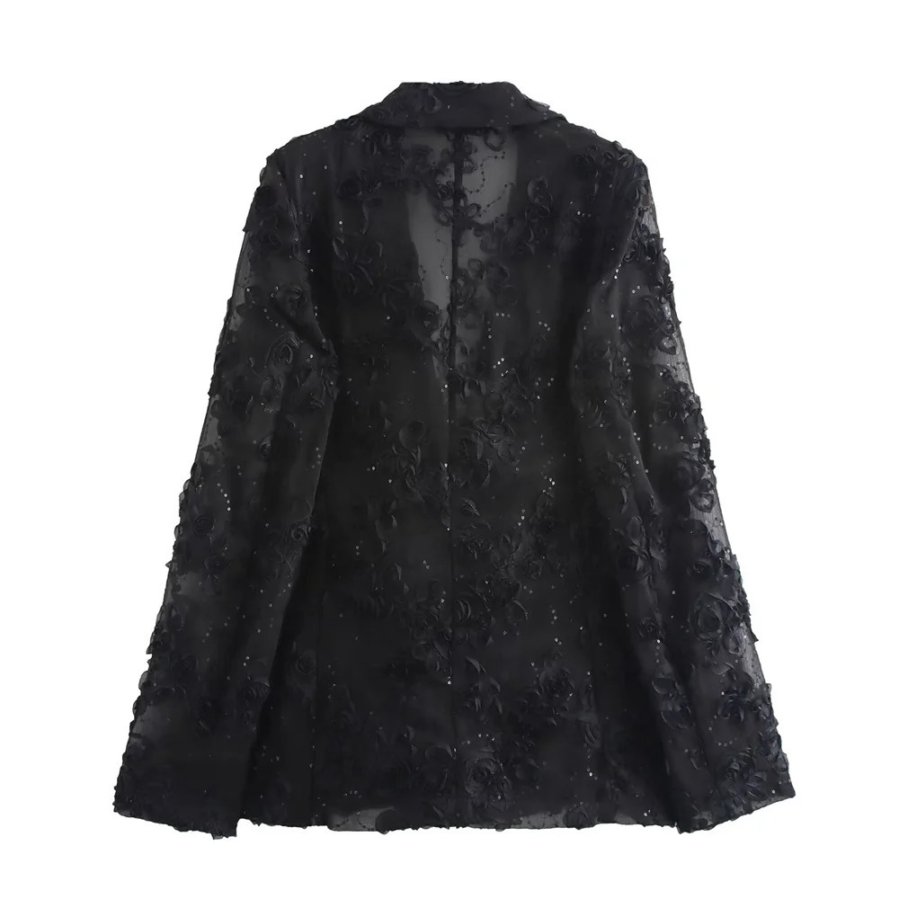 Traf Autumn Product Womens Collar Long Sleeve Embroidered Bead Decorative Texture Set Jacket High Waist Pants 241212