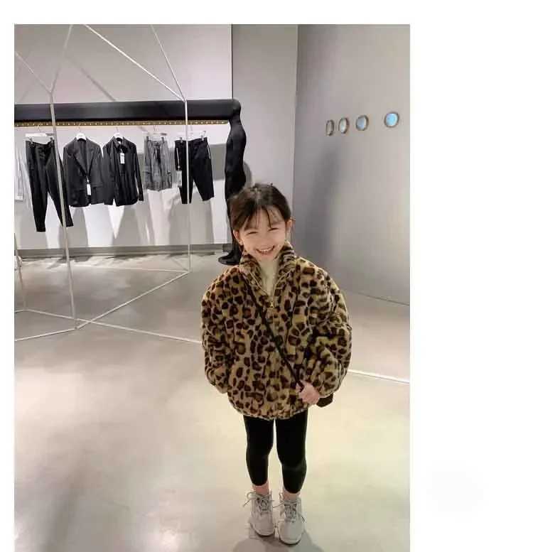 Coats Children Leopard Print Thick Loose Coat Autumn Winter Girl Plush Keep Warm Tops Childrens Clothing 2024 SimpleXJ241214