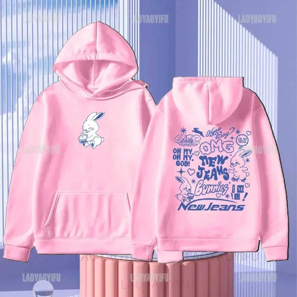 Korean Bunnies Print Casual Kpop Tracksuit Hoodie Unisex Hipster Strtwear Sweatshirt Soft u0026 Comfortable Perfect for Daily Wear L2510181TV9