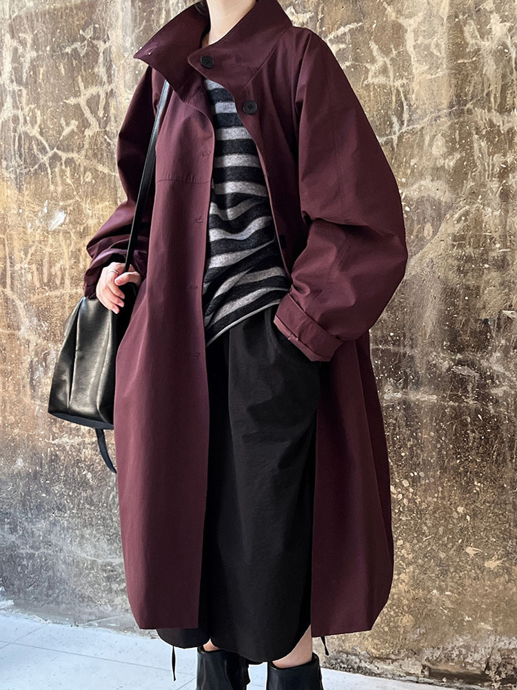 Fashion Trench Coat Stand Up Collar Single Breasted Loose Long Casual Jacket Women Spring Autumn 3C1165