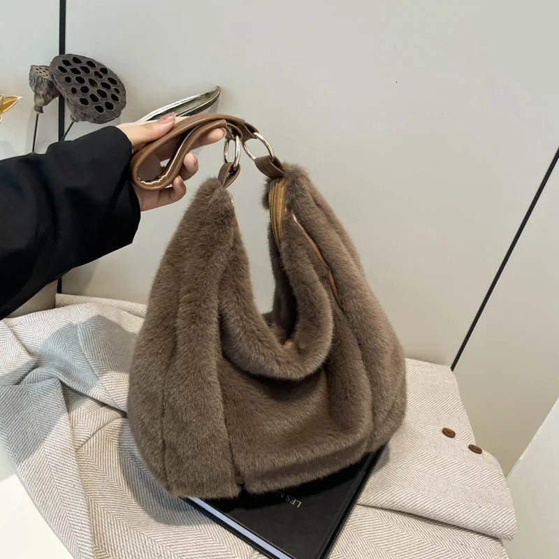 new faux mink plush women s handbag large capacity fluffy portable shoulder bag designer shoulder bag bag