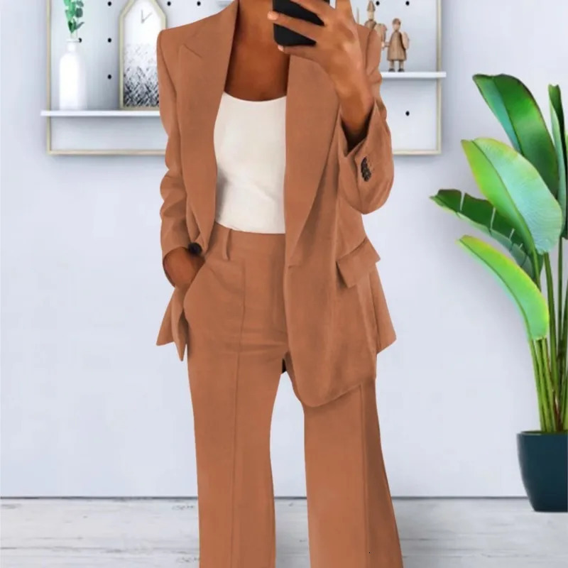 Autumn Winter Suit 2 Piece Set Outfit Long Sleeve Jacket Coat HighWaisted Trousers Business Office Ladies Pant Sets 241212